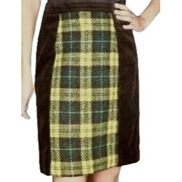 Anthropologie Dresses & Skirts - Anthropologie Maeve Womens 4 Corduroy Wool Blend Green Yellow Plaid Mini Skirt